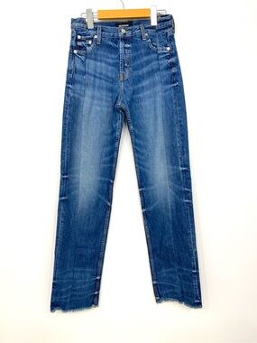 EB Denim Reworked Seam High Rise Straight Leg Jeans Button Fly Blue 28W X 32L